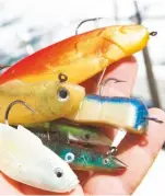  ??  ?? A selection of lures that could tempt predatory fish such as bass, pollack and cod