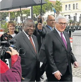  ?? Picture: GALLO IMAGES / BRENTON GEACH ?? NO BIG DEAL: President Cyril Ramaphosa, left, with German President Frank-Walter Steinmeier at Tuynhuys in Cape Town.