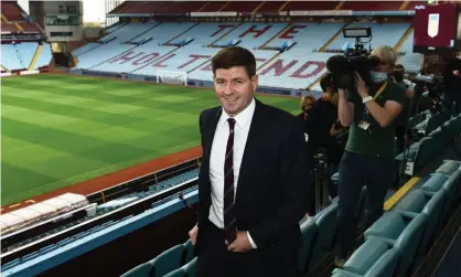  ?? ?? Steven Gerrard promised to entertain and excite fans in the Holte End. Photograph: Aston Villa/Aston Villa FC/Getty Images