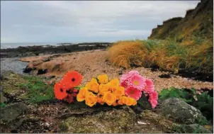  ??  ?? Flowers at Bell’s Beach in Balbriggan, North County Dublin where a baby girl’s body was discovered