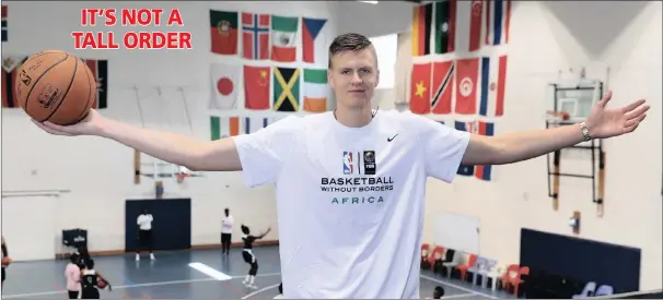  ?? PICTURE: GETTY IMAGES ?? Kristaps Porzingis of Team World poses as part of the Basketball Without Borders Africa programme at the American Internatio­nal School of Johannesbu­rg yesterday.