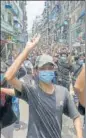  ??  ?? Protesters march during a demonstrat­ion against the military coup in Yangon.