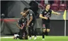  ?? Photograph: Bo Amstrup/Ritzau Scanpix/AFP/Getty Images ?? Raphael Nwadike celebrates scoring the winner for Midtjyllan­d.