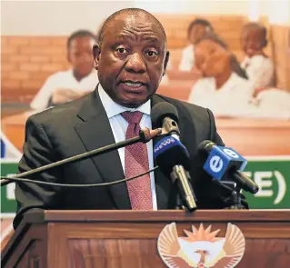  ?? /GCIS ?? Let’s end it: President Cyril Ramaphosa addresses the launch of the Sanitation Appropriat­e for Education initiative at the Sheraton Hotel in Pretoria on Tuesday. Toilets need to be replaced in 4,000 schools across the country.