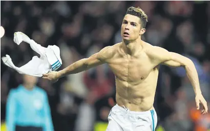  ?? Picture: AFP ?? KILLER BLOW. Real Madrid’s Cristiano Ronaldo celebrates after smashing home the winner from the penalty spot in the quarterfin­al, second-leg against Juventus at Santiago Bernabeu on Wednesday.