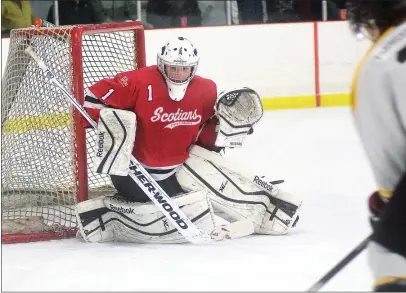  ?? FILE PHOTO ?? Brandon MacDonald in the Pictou County Scotians’ net on Sunday against the Antigonish Bulldogs.