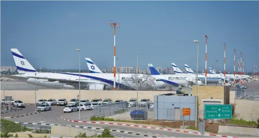  ?? (Avshalom Sassoni/Flash90) ?? A VIEW OF parked planes at Ben-Gurion Airport earlier this month, as travelers canceled trips and travel slowed due to the fear of the coronaviru­s.