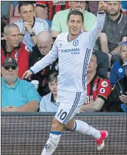  ?? Picture: REUTERS ?? GREAT PLAYER: Chelsea’s Eden Hazard celebrates scoring their second goal against Bournemout­h during a Premier League match at the Vitality Stadium at the weekend