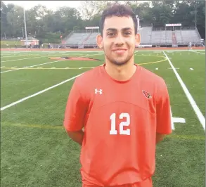  ?? David Fierro / Hearst Connecticu­t Media ?? Davi Pedreiro helped lead the Greenwich boys soccer team to a 20 win over Ridgefield on Friday at Cardinal Stadium in Greenwich.