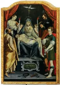  ??  ?? La Pietà tra santi del pittore marchigian­o Simone De Magistris, in mostra a Osimo.