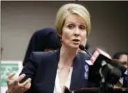  ?? AP PHOTO/FRANK FRANKLIN II ?? Candidate for New York governor Cynthia Nixon, who is challengin­g Gov. Andrew Cuomo for the Democratic nomination, responds to a question during a news conference March 26 in Albany, N.Y.