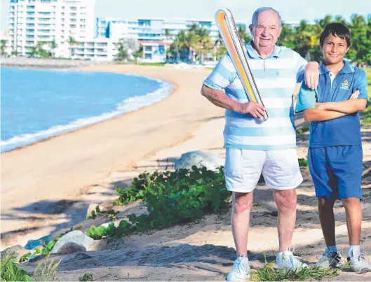  ??  ?? NO AGE BARRIER: Townsville’s oldest baton bearer Glen Merry, 83, of Castle Hill, and youngest runner Lachlan Pugh, 10, of Aitkenvale.