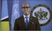  ?? UN WEB ?? Philip Joseph Pierre, prime minister of Saint Lucia, remotely addresses the 76th session of the United Nations General Assembly in a pre-recorded message at UN headquarte­rs on Saturday.