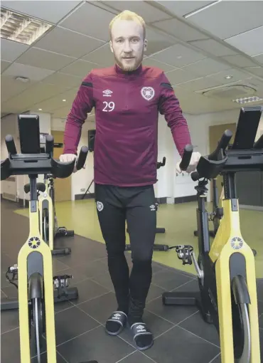  ??  ?? 0 Liam Boyce does some gym work yesterday as he prepares to face Kilmarnock this evening.