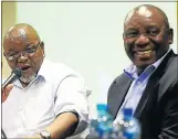  ?? Picture: MASI LOSI ?? TOP LEADERS: ANC chairman Gwede Mantashe, left, speaks to the media while party president Cyril Ramaphosa looks on during the ANC NEC meeting held in Irene at the weekend