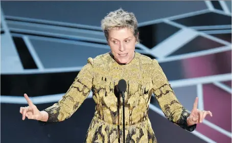  ?? CHRIS PIZZELLO/THE ASSOCIATED PRESS ?? The average person doesn’t know who the 2018 Oscar winners (such as best actress Frances McDormand) are, which may be a factor in the drop in ratings for this year’s Academy Awards, writes The Associated Press’s David Bauder.