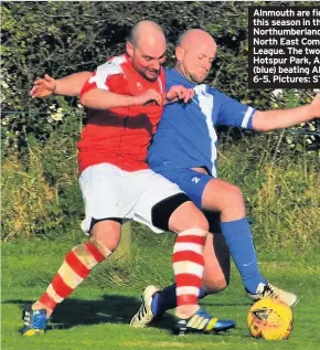  ??  ?? Alnmouth are fielding two sides this season in the North Northumber­land section of the North East Combinatio­n League. The two sides met at Hotspur Park, Alnmouth United (blue) beating Alnmouth Argyle 6-5. Pictures: STEVE MILLER