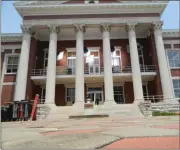  ??  ?? Contribute­d photo
Movie lights are set up on the front of the Bartow County courthouse in Cartersvil­le.