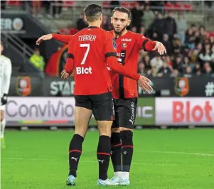  ?? | PHOTO : MATHIEU PATTIER , OUEST FRANCE ?? De retour en forme, Amine Gouiri devrait être associé à Martin Terrier à la pointe de l’attaque rennaise cet après-midi.