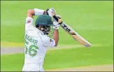  ??  ?? Pakistan’s Babar Azam scored a valuable half-century on the first day of the first Test against England on Wednesday.