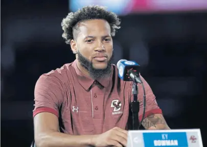  ?? ASSOCIATED PRESS ?? SPEAKING ENGAGEMENT: Boston College’s Ky Bowman meets the press during ACC media day yesterday in Charlotte, N.C.