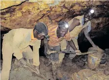  ?? ?? ILLEGAL miners search for gold in one of the abandoned mines in Roodeport. Illegal mining has taken over as the poor scramble for little pieces of minerals they can find to fund basic needs at a danger to themselves, the writer says. | African News Agency (ANA) archives