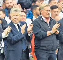  ??  ?? Fond memories: Former Spurs captain Steve Perryman (left) pays tribute with Glenn Hoddle