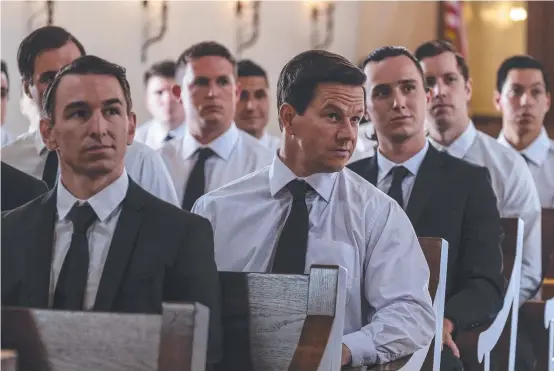  ?? ?? Mark Wahlberg as Stuart Long in Father Stu; and (below) Matthew MacFadyen, Colin Firth and Johnny Flynn in Operation Mincemeat.