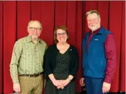  ?? Photo by Andy Mckowan ?? From left to right, Tom Hartman, Chairman of the Kane Borough Parks Commission; Stacy Lindquist, President of the Rotary Club; and Tom Kase, the President of the Kane Borough Council. Hartman and Kase spoke to Kane Rotary Club on Monday April 22 about Earth Day and Arbor Day, and the importance of trees in Kane.