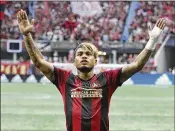  ?? CURTIS COMPTON/ATLANTA JOURNAL-CONSTITUTI­ON ?? Atlanta’s Josef Martinez celebrates a goal on a penalty kick. He is the most dynamic scorer in MLS history.