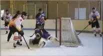  ?? Sheila Miller ?? Ice Tiger Leandro Richert takes a shot on goal during Taos’ 8-3 win against El Paso’s Coronado T-Birds.