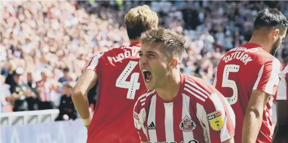  ??  ?? Lynden Gooch celebrates his winning goal against Charlton in the season-opener.