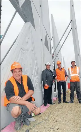  ??  ?? Shaping up: Whitireia’s new campus developmen­t will be world-class and visually sumptuous, its designers say. From left, carving tutor James Molnar, project manager Jonathan Moss, lead architect Michael Melville, and capital assets manager Kelvin Irvine.