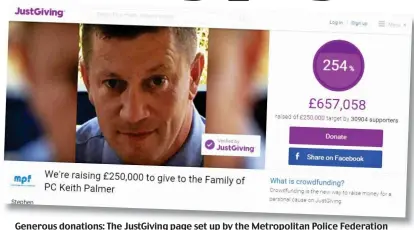  ??  ?? Generous donations: The JustGiving page set up by the Metropolit­an Police Federation