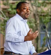  ?? AP PHOTO/MARY ALTAFFER ?? State Sen. Brian Benjamin speaks during an event in the Harlem neighborho­od of New York on Thursday. New York Gov. Kathy Hochul has selected Benjamin, a state senator from New York City, as her choice for lieutenant governor.