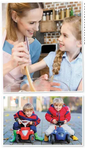  ??  ?? Sweet success: Start baking and cooking with your little ones to ensure treats are healthier; (below left), letting your children play outdoors will take their minds off all the festive junk food