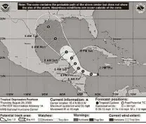  ?? NOAA National Hurricane Center / ?? The probable path for Tropical Depression 14, pictured here, has its trajectory approachin­g Texas early next week.