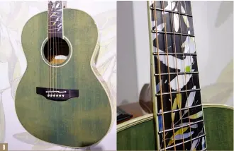  ??  ?? 8. Takamine’s 2020 LTD ‘Peace’ features a hand-placed dove and olive branch motif inlay, shown below right