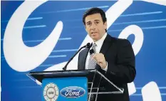  ?? CARLOS OSORIO / THE ASSOCIATED PRESS ?? Ford President and CEO Mark Fields at the Flat Rock Assembly plant on Tuesday, where the company will invest $700 million.