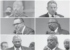  ?? JOHN MCCALL/SOUTH FLORIDA SUN SENTINEL ?? Broward County Sheriff Democratic candidates Gregory Tony and Scott Israel (top, left to right), Santiago Vazquez and Al Pollock (middle, left to right), Andrew Maurice Smalling and Willie Jones (bottom, left to right).