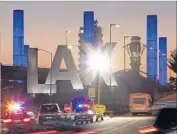  ?? Reed Saxon Associated Press ?? THE PYLONS at LAX will be awash in colors of the rainbow this weekend to mark the LA Pride Festival.