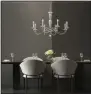  ?? (Photo courtesy of Schonbek) ?? Pretty isn’t enough. When selecting a dining room chandelier, like this new Arabesque model just out from Schonbek, consider not only its size, but also how it works with the room’s architectu­re, with other light fixtures nearby, and with the style of the table it will hang above.