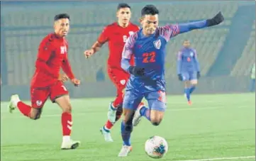  ?? AIFF ?? Seiminlen Doungel (No 22) scored India’s equaliser against Afghanista­n in injury time in Dushanbe on Thursday.