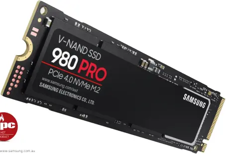  ??  ?? SPECS
Samsung 980 Pro NVMe M.2 SSD; PCI Express 4.0 Interface; Samsung Elpis Controller; Samsung TLC V-NAND; 6,900 MB/s sustained read, 5,000 MB/s sustained write, 800K/1M read/ write IOPS; 300 TBW endurance; five year warranty.