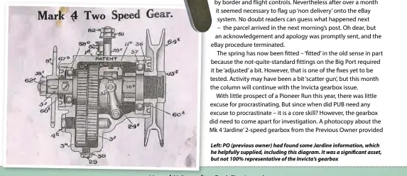  ??  ?? Left: PO (previous owner) had found some Jardine informatio­n, which he helpfully supplied, including this diagram. It was a significan­t asset, but not 100% representa­tive of the Invicta’s gearbox