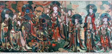  ?? PROVIDED TO CHINA DAILY ?? A group portrait of Buddhist deities, several meters in length, is based on a mural and made by Zhang Fan’s team using more than 20 stitching techniques of Su embroidery.