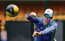  ?? PTI ?? Australian captain Steven Smith during a training session ahead the second Test against India in Bengaluru.