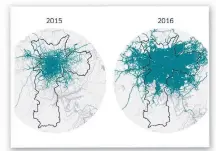  ?? UBER ?? Mancha. Mapa mostra viagens feitas com Uber em SP