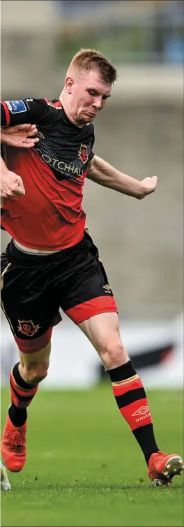  ??  ?? Darragh Nugent of Shamrock Rovers II at United Park tonight (Tuesday).