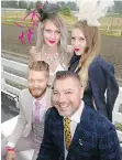  ??  ?? Backed by Dawn Melody and Lena Villeneuve, Deighton Cup’s Jordan Kallman and Tyson Villeneuve got damp bottoms from an early-in-theday bench.